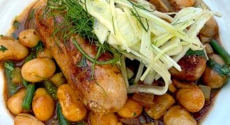 Bbq sausage, beans and fennel