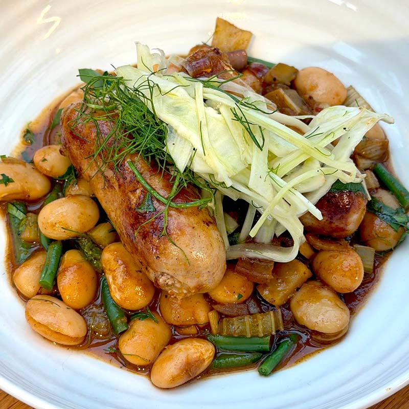 Bbq sausage, beans and fennel