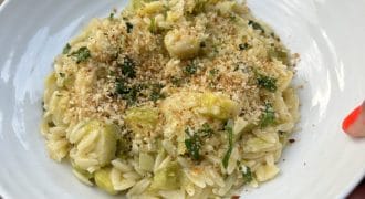 Buttery Orzo with Brussels Sprouts & Pangritata