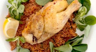 One pot poussin with harissa & bulgar wheat