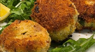 Chicken Schnitzel Cakes with Lemon Caper Mayo